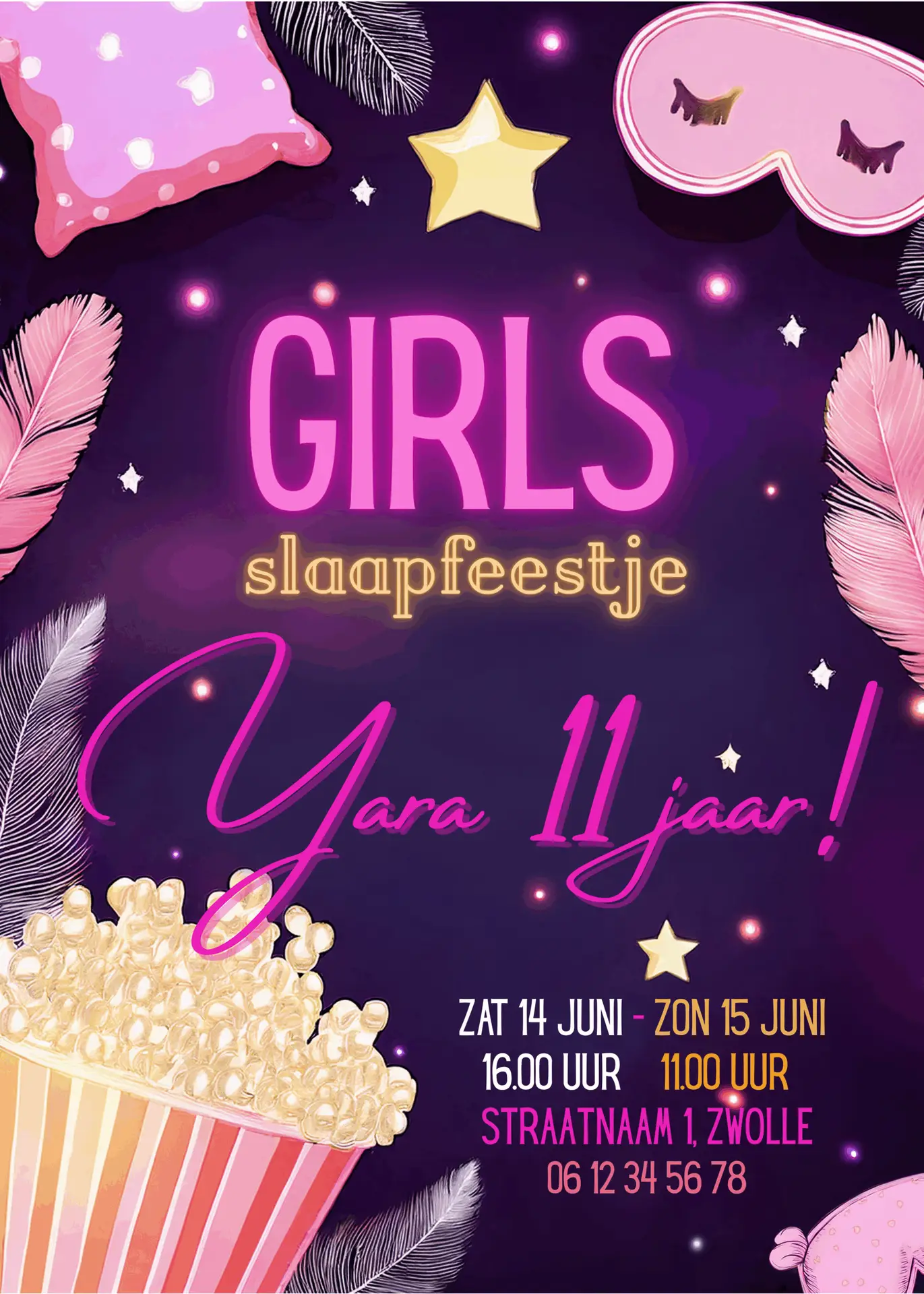 Uitnodiging Girls Slaapfeestje