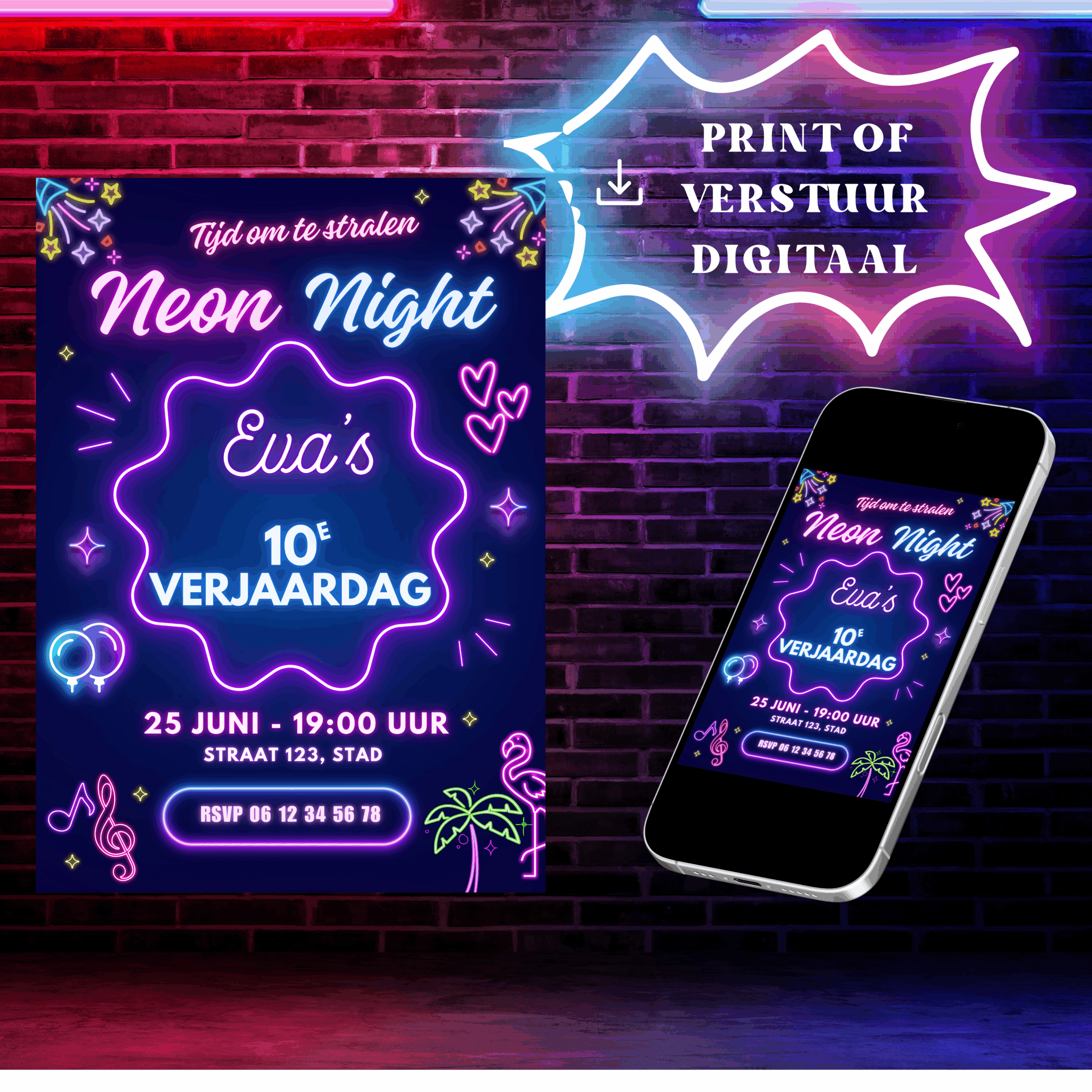 Neon Night uitnodiging - Afbeelding 3